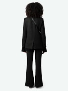 Prevy Pants - Herringbone wool blend flared pants with mid-rise waist and pockets.