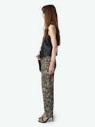 Pilote Pants - Khaki cotton canvas combat pants with camouflage heart print and pockets.