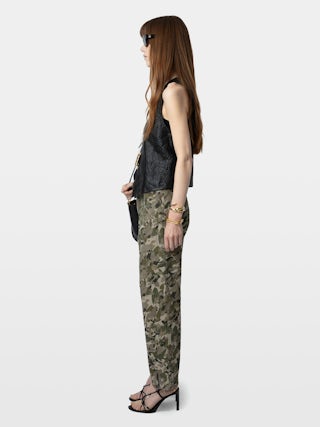 Pantaloni Pilote - Pantaloni militari con stampa camouflage cuori e tasche.