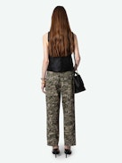 Pilote Pants - Khaki cotton canvas combat pants with camouflage heart print and pockets.