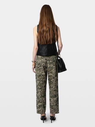 Pantaloni Pilote - Pantaloni militari con stampa camouflage cuori e tasche.