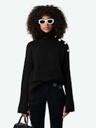 Pista Velvet Pants - Straight-cut blue corduroy pants with pockets embellished with flower studs and a slightly flared hem.