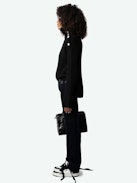 Pista Velvet Pants - Straight-cut blue corduroy pants with pockets embellished with flower studs and a slightly flared hem.