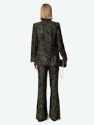 Prevy Velvet Pants - Black sequin flare pants with mid-rise waist, sequins, and pockets.