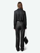 Pistol Pants - Black metallic wool blend flared pants with pockets.