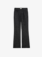 Pistol Pants - Black metallic wool blend flared pants with pockets.