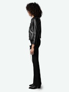 Prevy Diamanté Wings Trousers - Straight-cut black trousers with pockets, pleats, diamanté-embellished wings on the side and slightly flared hem.