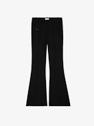 Prevy Diamanté Wings Trousers - Straight-cut black trousers with pockets, pleats, diamanté-embellished wings on the side and slightly flared hem.