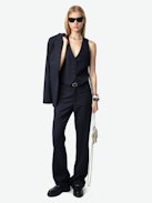 Pantalone Pistol 100% Lana Vergine - Pantalone sartoriale svasato in lana grain de poudre con tasche.