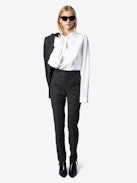 Panny Pants - Straight-leg tailored pants with pockets and rhinestones.
