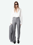 Panny Pants - Straight-cut tailored pants with rhinestones and pockets.