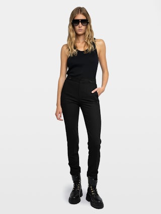 Pantalón Panny - Pantalón de traje recto con líneas de strass y bolsillos.