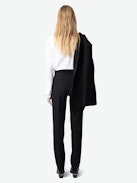 Panny Pants - Straight-leg tailored pants with rhinestone stripes and pockets.