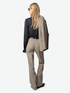 Pistol Pants - Tailored and flared women's check pants with flocked polka dots and pockets.