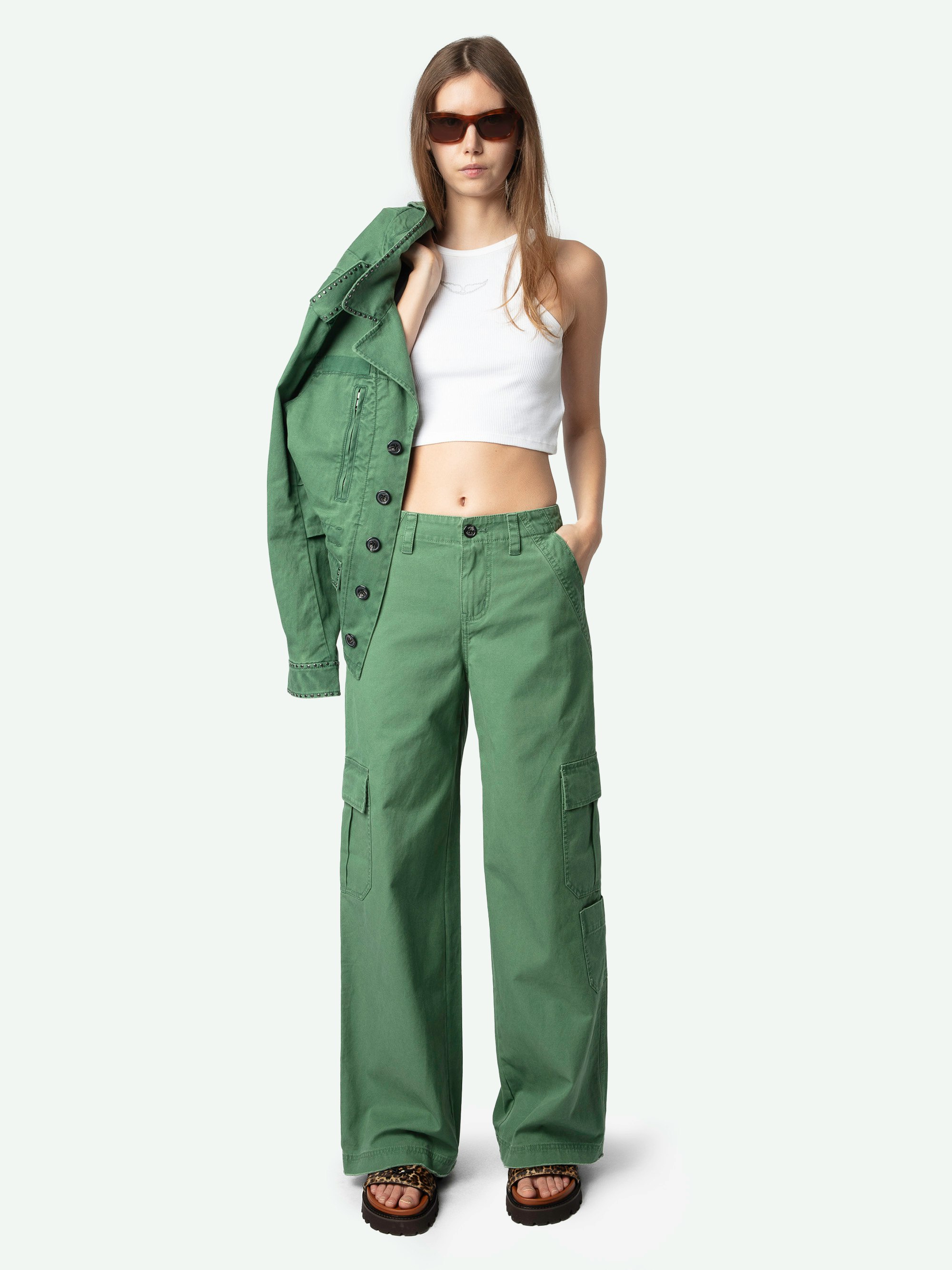 Pantalone Parky - Pantaloni militari in cotone lavato con tasche multiple.