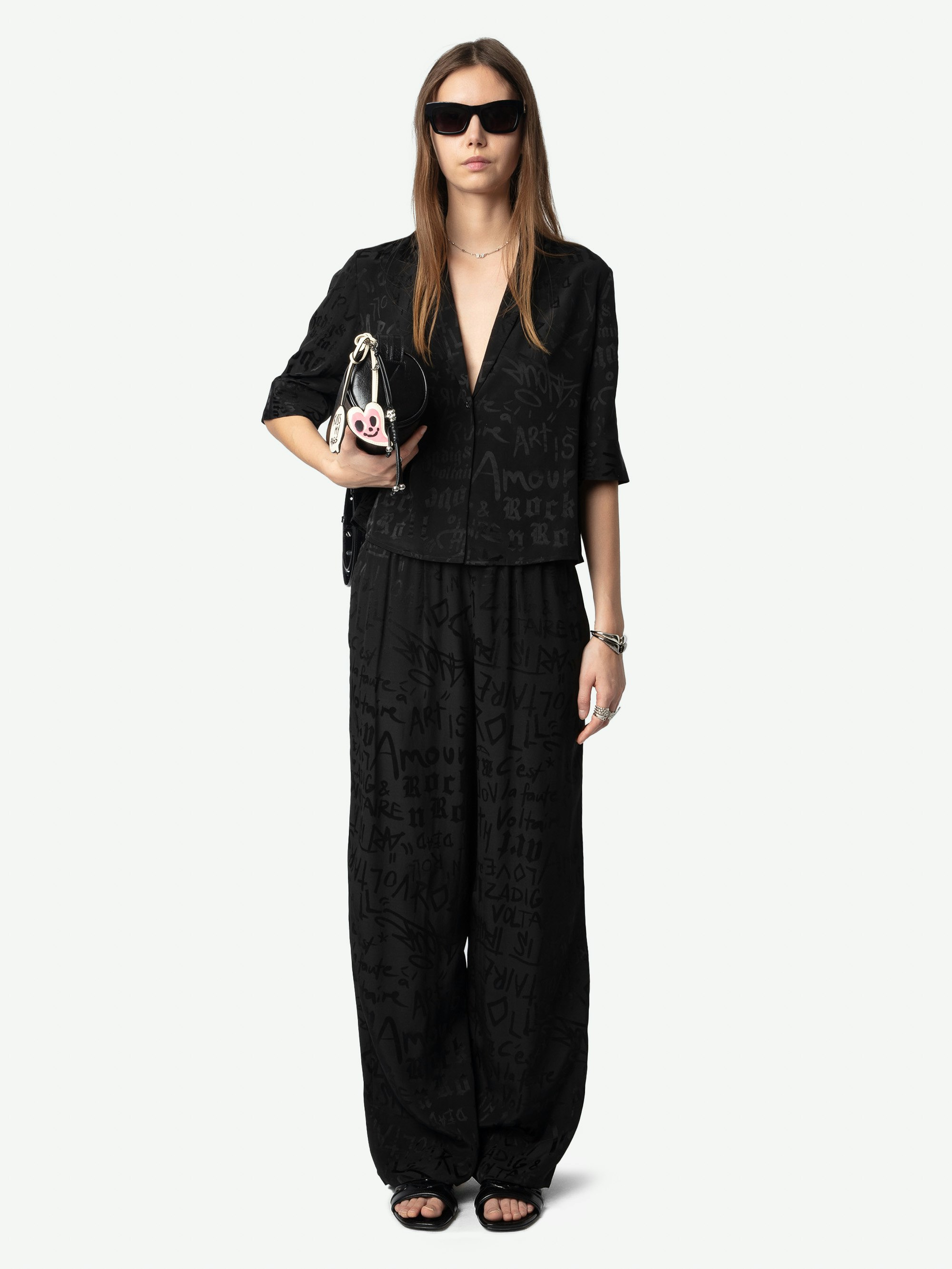 Pin Silk Pants - Pyjama-style pants in jacquard silk with pockets and elastic waistband.