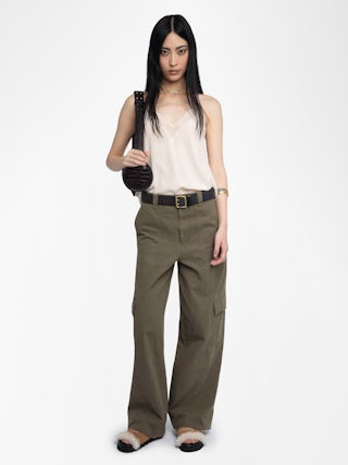 Pinto Trousers - Wide trousers in cotton canvas, cargo spirit with panel details, multi pockets.
