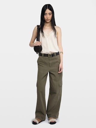 Pantalon Pinto - Pantalon large en coton canvas, esprit cargo avec découpes, multi poches.