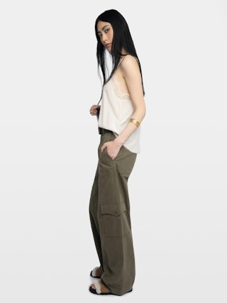 Pantalon Pinto - Pantalon large en coton canvas, esprit cargo avec découpes, multi poches.