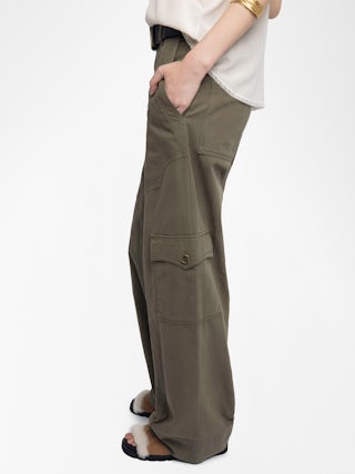 Pinto Trousers - Wide trousers in cotton canvas, cargo spirit with panel details, multi pockets.