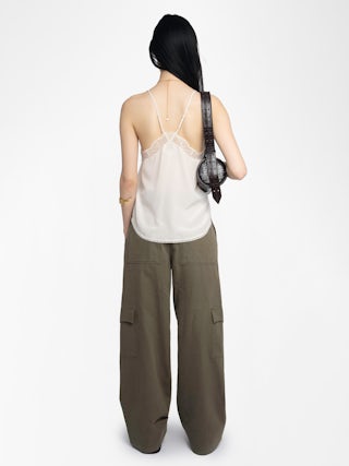 Pinto Trousers - Wide trousers in cotton canvas, cargo spirit with panel details, multi pockets.