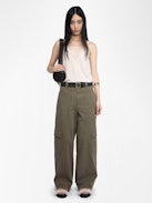 Pantalon Pinto - Pantalon large en coton canvas, esprit cargo avec découpes, multi poches.