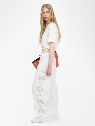 Elfy Trousers - Wide-leg trousers in cotton and linen with embroidery.