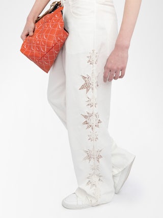 Elfy Trousers - Wide-leg trousers in cotton and linen with embroidery.