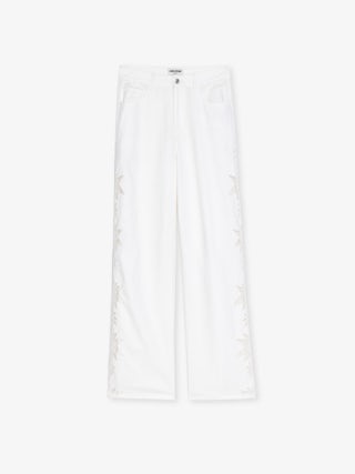 Elfy Trousers - Wide-leg trousers in cotton and linen with embroidery.