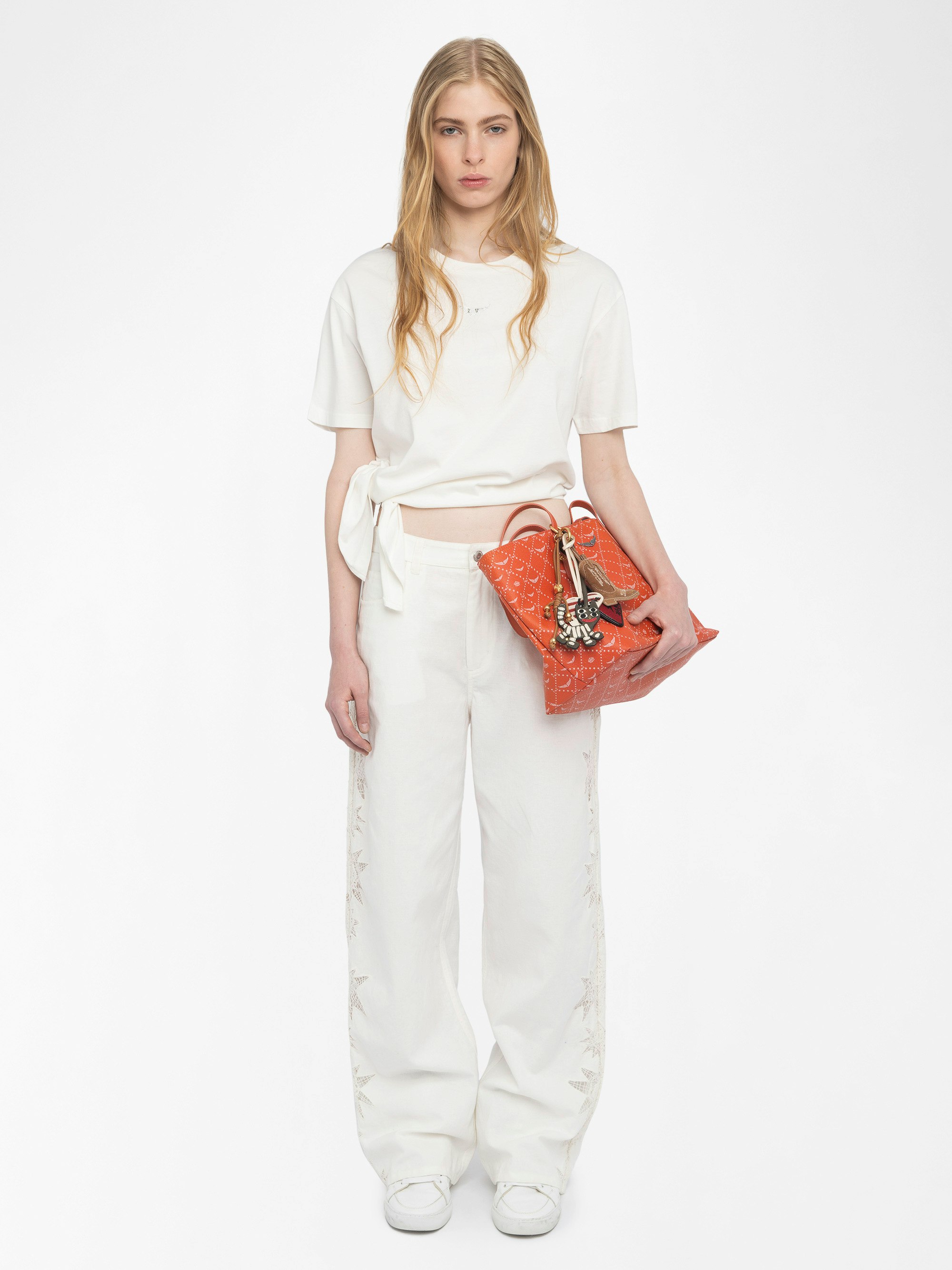 Elfy Trousers - Wide-leg trousers in cotton and linen with embroidery.