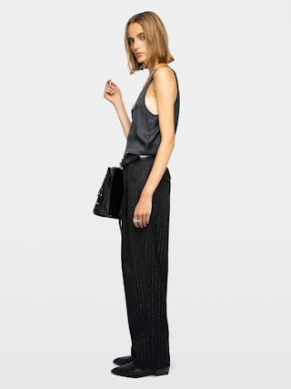 Puros Trousers - Straight-leg tailored trousers with rhinestones.