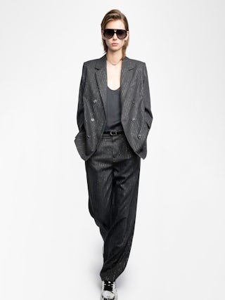 Puros Trousers - Straight tailored trousers in flannel with shimmer stripes.