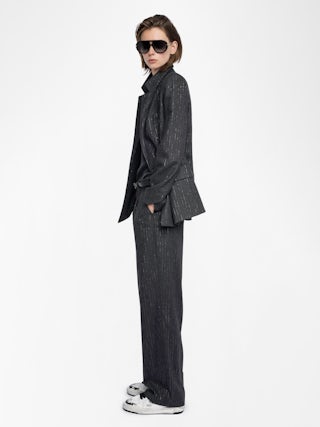 Puros Trousers - Straight tailored trousers in flannel with shimmer stripes.