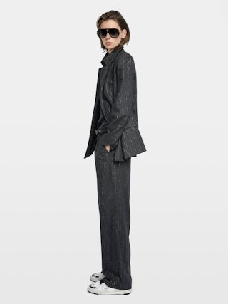 Puros Trousers - Straight tailored trousers in flannel with shimmer stripes.