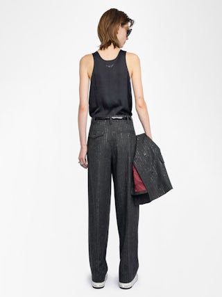 Puros Trousers - Straight tailored trousers in flannel with shimmer stripes.