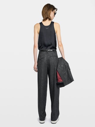 Puros Trousers - Straight tailored trousers in flannel with shimmer stripes.