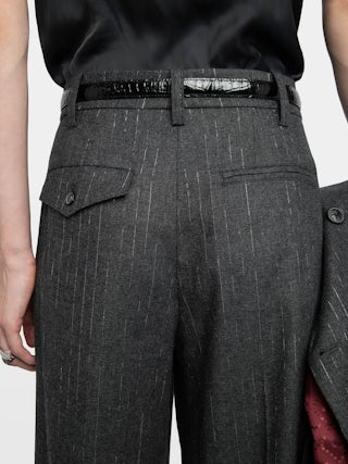 Puros Trousers - Straight tailored trousers in flannel with shimmer stripes.