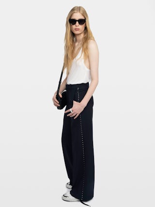 Panol Pants - Wide-leg tailored pants with rhinestones.