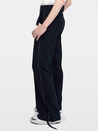 Panol Pants - Wide-leg tailored pants with rhinestones.