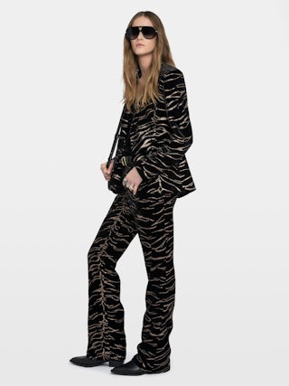 Pantalon Pistol Velours - Pantalon tailleur droit ample en velours paillettes tigre.