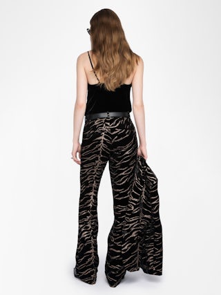 Pistol Velvet Pants - Wide straight tailored pants in tiger sequin velvet.