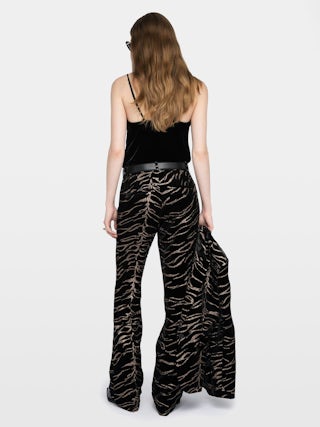 Pantalon Pistol Velours - Pantalon tailleur droit ample en velours paillettes tigre.
