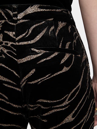 Pantalon Pistol Velours - Pantalon tailleur droit ample en velours paillettes tigre.
