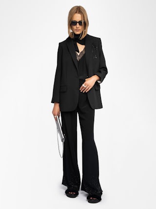 Hose Papel - Hose aus unifarbener Viskose mit Strass.