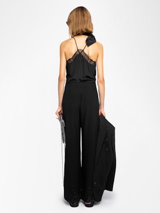 Hose Papel - Hose aus unifarbener Viskose mit Strass.