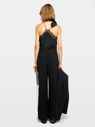 Hose Papel - Hose aus unifarbener Viskose mit Strass.