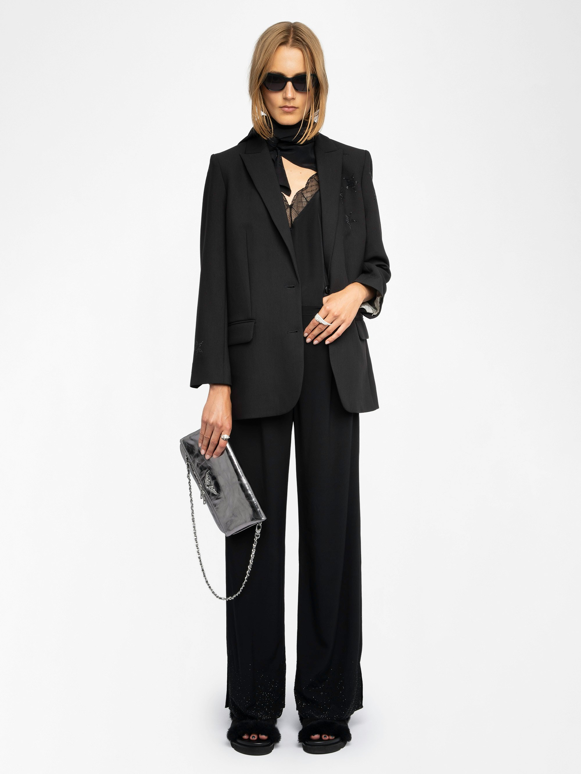 Papel Trousers - Trousers in plain viscose with rhinestones.