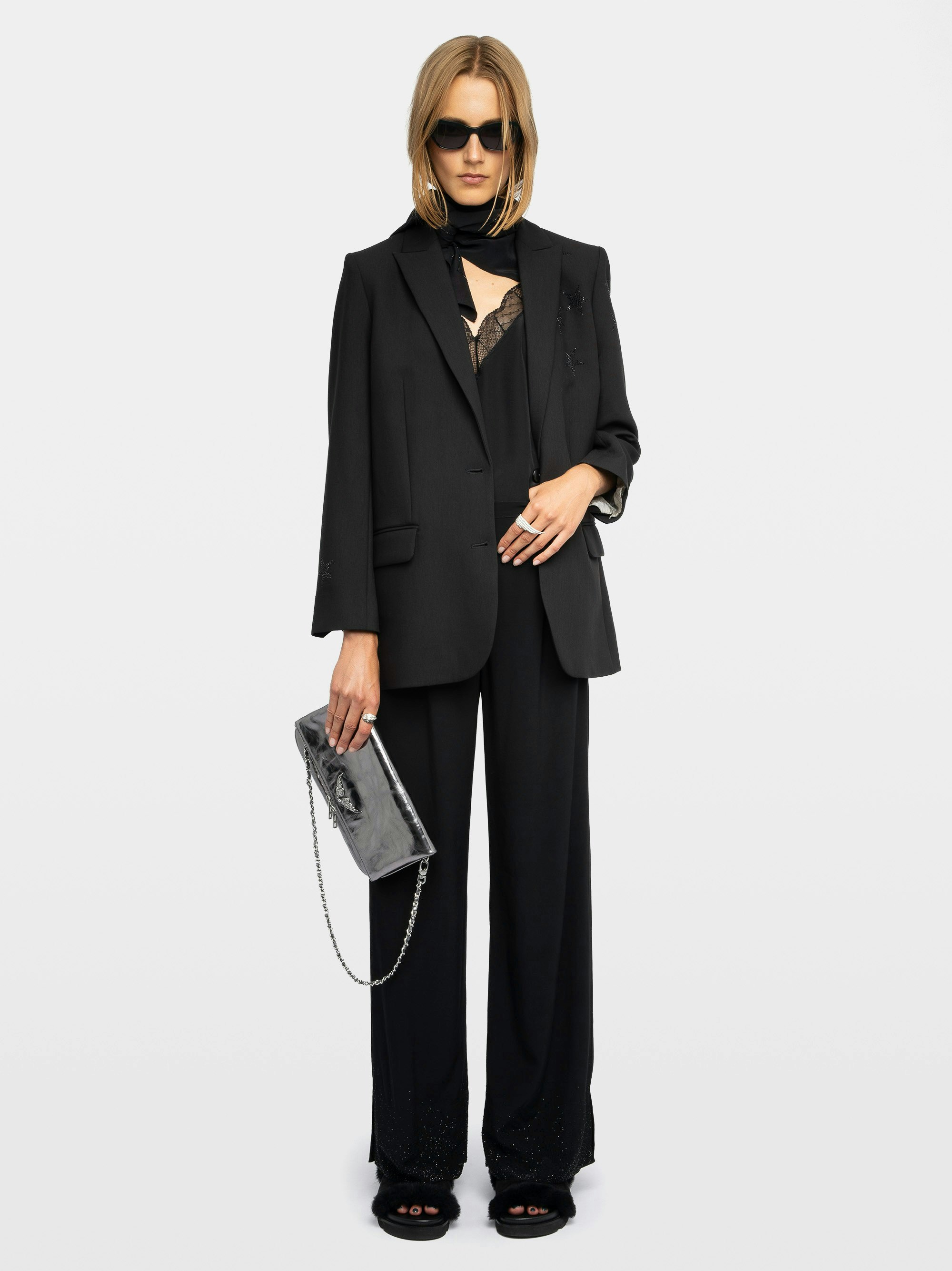 Papel Trousers - Trousers in plain viscose with rhinestones.