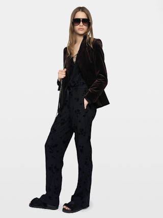 Poma Trousers - Viscose flocked trousers, jogger style with elastic waistband.