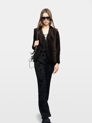 Poma Trousers - Viscose flocked trousers, jogger style with elastic waistband.